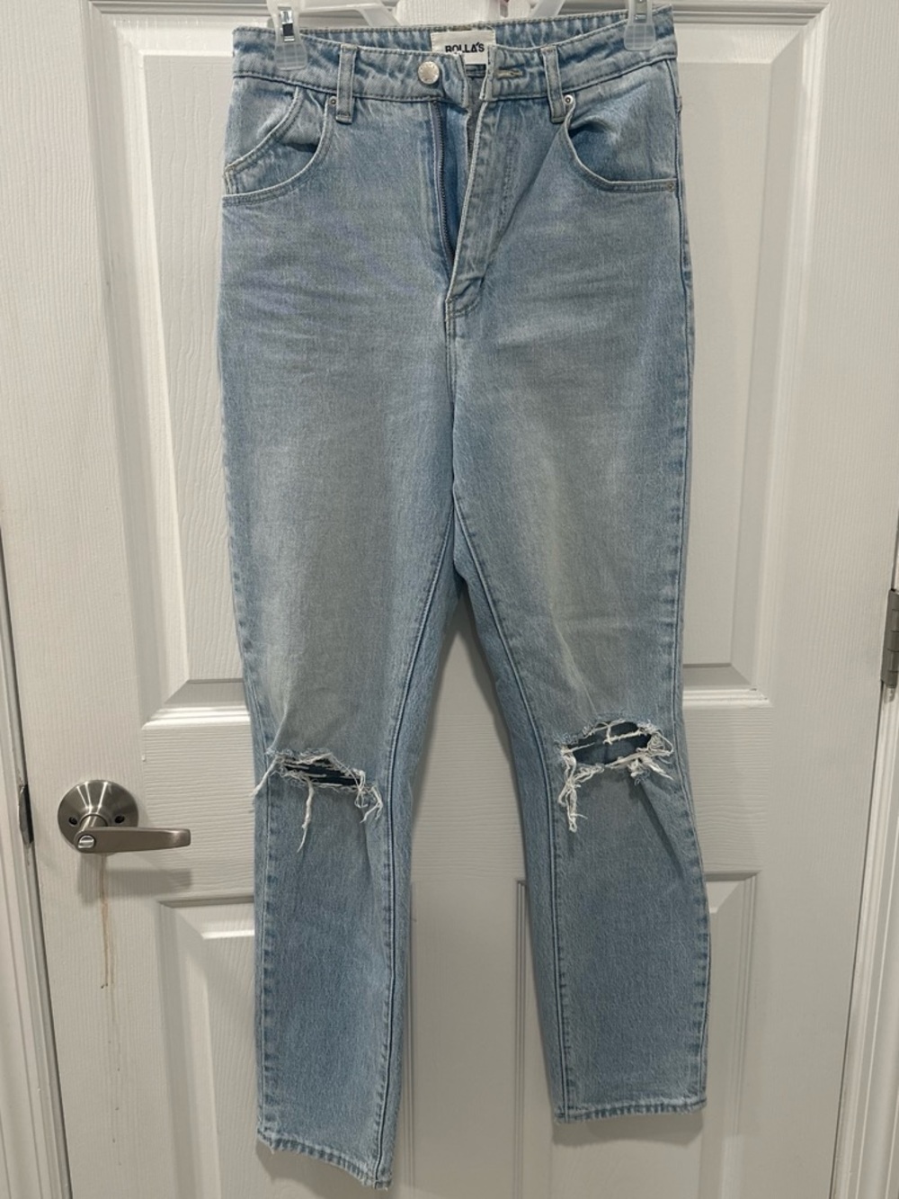 Rolla’s High Rise Slim Jeans with Ripped Knees